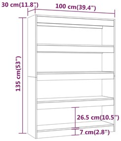 Libreria/Divisorio Rovere Sonoma 100x30x135 cm