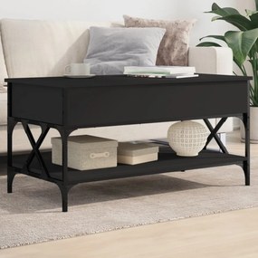 Tavolino Da Salotto Nero 100x50x50cm Legno Multistrato Metallo /
