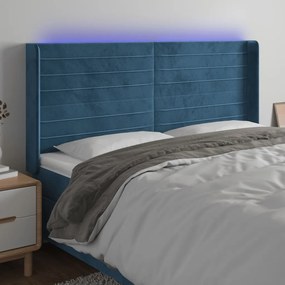 Testiera A Led Blu Scuro 183x16x118/128 Cm İn Velluto /
