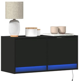 Mobile Tv A Parete Con Luci Led Nero 80x31x35 Cm /