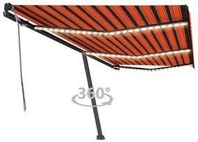 Tenda Da Sole Retrattile Manuale Led 600x350 Cm Arancio Marrone /