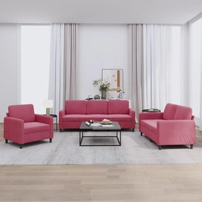 Set Di Divani 3 Pz Rosso Vino İn Velluto /