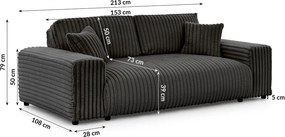 Divano grigio scuro con rivestimento in velluto a coste 213 cm Justin – Ropez