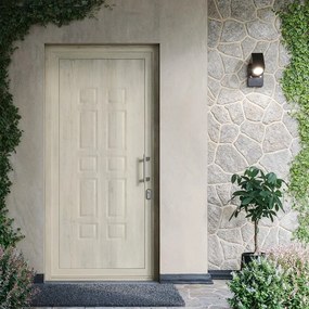Portoncino d'ingresso DOLCETTI in PVC pannello bugnato mod.024 L 80 x H 210 cm in PVC quercia polacca, apertura spingere a destra, falso telaio non incluso