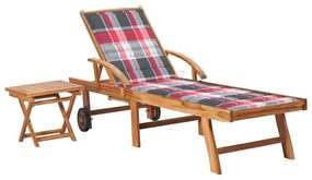 Lettino Prendisole Con Tavolo E Cuscino İn Massello Di Teak /