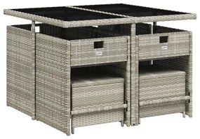 Set pranzo da giardino 9pz con cuscini grigio chiaro polyrattan