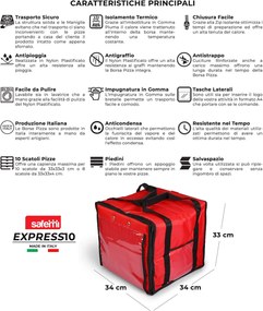 Borsa Termica Porta Pizze da Asporto 8/10 Cartoni Safemi Express 10 Rossa e Nera...