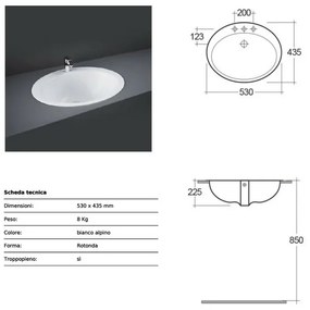 Lavabo da incasso soprapiano 53x43,5 cm Rak modello Jessica