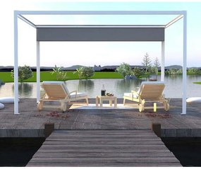 Pergola Glicine in alluminio bianco copertura mobile grigia L 394 x P 294 x H 235 cm