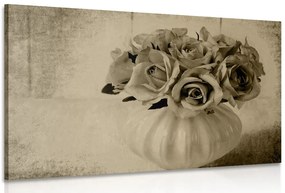 Quadro su tela – Rose nel vaso in versione seppia