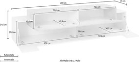Mobile Porta TV 200 Cm Con 3 Ante A Ribalta Bianco Lucido Laccato Corona