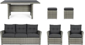 Set di mobili da giardino grigio in rattan artificiale per 6 persone Ariel – Bizzotto