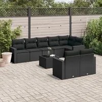 Set Divani da Giardino 9 pz con Cuscini Nero in Polyrattan 3251562