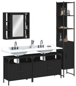 Set Mobili Da Bagno 4 Pz Nero İn Legno Multistrato /