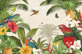 Salvadori Arte tela stile tropicale dipinta a mano "Parrot paradise " mis 120 x 80