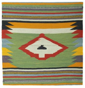 Kilim Tappeto 100x100 Verde (Iran) Tessuto A Mano