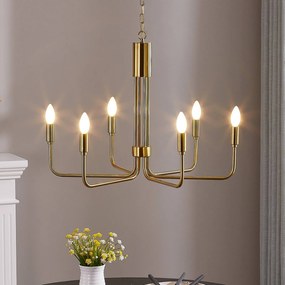 Lampadario Lindby Elanova, 6 luci, ottone