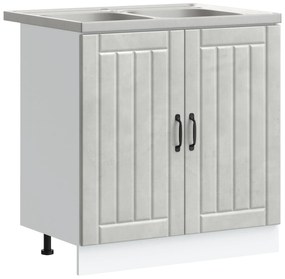 Mobile cucina  &#039;lucca&#039; con due lavelli, grigio cemento, legno ingegnerizzato