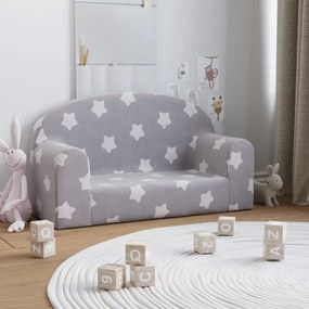 Divano Bambini 2 Posti Grigio Chiaro Con Stelle Morbido Peluche /