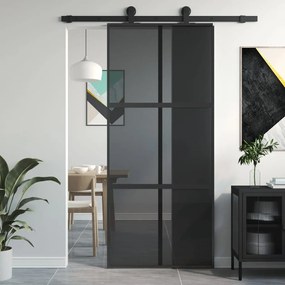 Porta Scorrevole Nera 90x205 Cm İn Vetro Temperato E Alluminio /