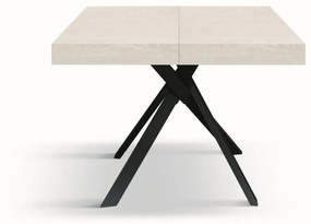 Tavolo FORTE DEI MARMI in legno, finitura bianco frassinato e gambe incrociate in metallo antracite, allungabile 95&#215;90 cm &#8211; 145 x 90 cm