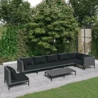 Set Divani Giardino 8 pz con Cuscini in Polyrattan Grigio Scuro 3099855