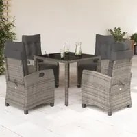 Set da Pranzo da Giardino 5 pz con Cuscini in Polyrattan Grigiocod mxl 111003