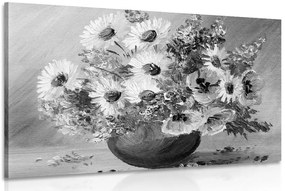 Stampa su tela – Dipinto a olio di fiori estivi in bianco e nero