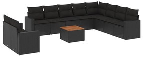 Set Divani da Giardino 11 pz con Cuscini in Polyrattan Nero