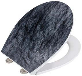 Copriwater Sedile WC Slate Rock, termoindurente ovale universale WENKO in duroplast grigio scuro/nero con chiusura rallentata su coperchio e ciambella