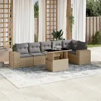 Set Divani da Giardino 7 pz con Cuscini Beige in Polyrattan 3269179