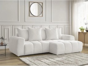 Divano angolare bianco allungabile/con contenitore (con penisola a destra/con chaise lounge) con rivestimento in bouclé Roxelane – Bobochic Paris