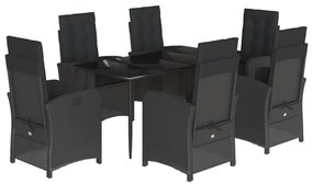 Set da pranzo da giardino 7 pz nero con cuscini in polyrattan