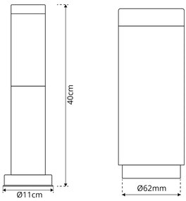 Paletto da Giardino 40cm acciaio inox GRIGIO IK06 IP54 base E27 Colore Grigio