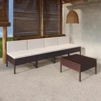 Set Divani da Giardino 5 pz con Cuscini in Polyrattan Marrone 3094323