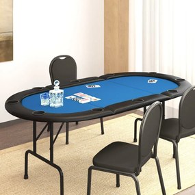 Tavolo Da Poker Pieghevole 10 Giocatori Blu 207x106x76 Cm /