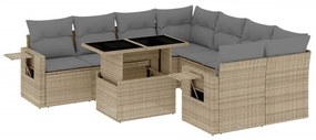 Set divano da giardino 9 pz con cuscini beige in polyrattan