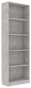 Libreria a 5 ripiani grigio cemento 60x24x175 cm in truciolato
