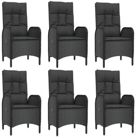 Set da pranzo da giardino 7 pz nero con cuscini in polyrattan