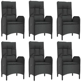 Set da pranzo da giardino 7 pz nero con cuscini in polyrattan