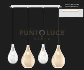Sosp. ottone sat. 4 luci rettangolare vetri (2 piccoli (1xam+1xtr)+...