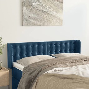 Testiera Ad Orecchio Blu Scuro 147x16x78/88 Cm İn Velluto /