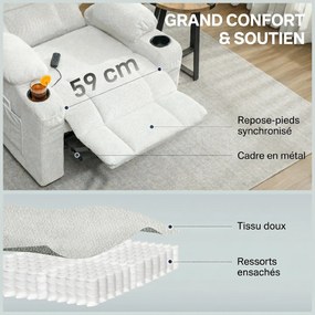 Poltrona Relax Elettrica 94x90x105 cm Reclinabile 150° con Poggiapiedi Funzione Memory Telecomando in Velluto Crema...