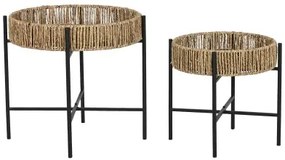 Set di 2 tavoli Home ESPRIT Nero Naturale Metallo 49 x 49 x 44 cm