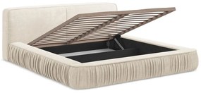 Letto matrimoniale imbottito color crema con contenitore e rete inclusi 180x200 cm Keoni – Makamii