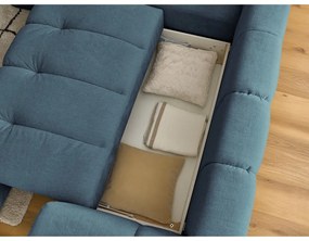 Divano angolare blu allungabile e con contenitore (penisola a sinistra/a L) con rivestimento in ciniglia Fuji – Bobochic Paris