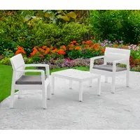 Set salotto da esterno Benevento, Set da giardino con due poltrone e un tavolino, Salottino indoor, 100% Made in Italy, Cm 73x65h75, Bianco