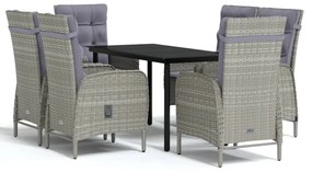 Set da pranzo da giardino 7 pz con cuscini grigio e nero