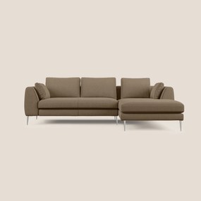 Plano divano moderno angolare con penisola in microfibra smacchiabile T11 marrone 252 cm Destro
