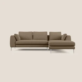 Plano divano moderno angolare con penisola in microfibra smacchiabile T11 marrone 292 cm Destro